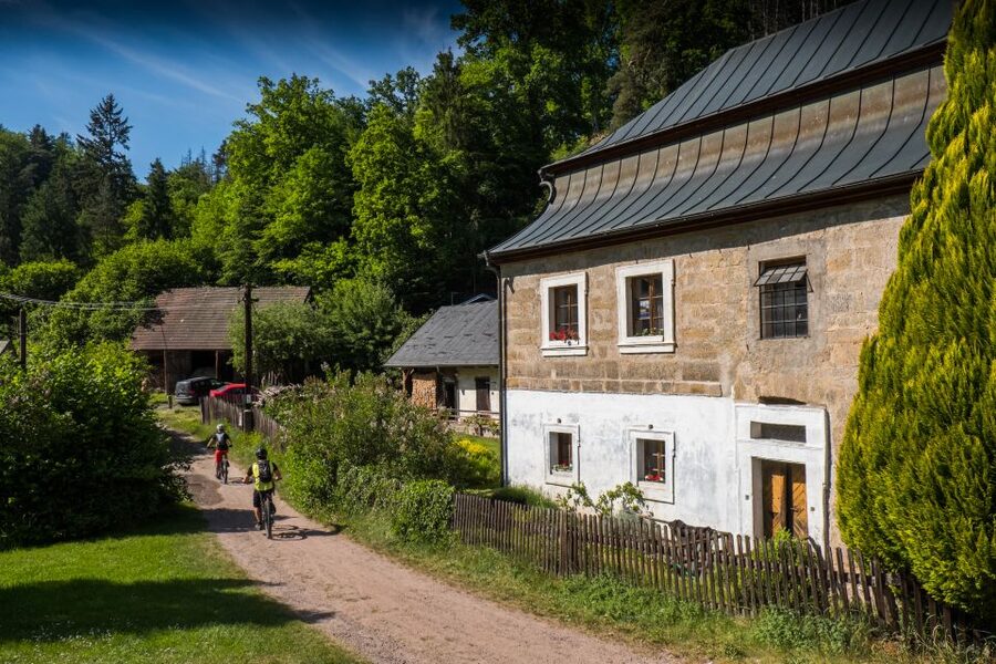 From Prague: E-Mountain Biking Trip to the Bohemian Paradise - A downhill run to Nebakov Lake