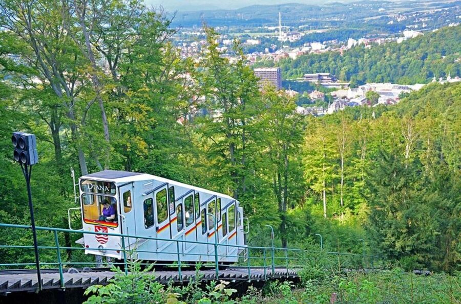 From Prague: One day trip to Karlovy Vary - Riding the cable car to Diana Tower
