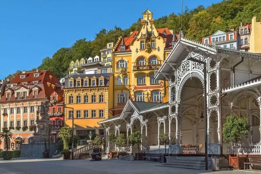 From Prague: One day trip to Karlovy Vary - Walking the spa center beside the Teplá