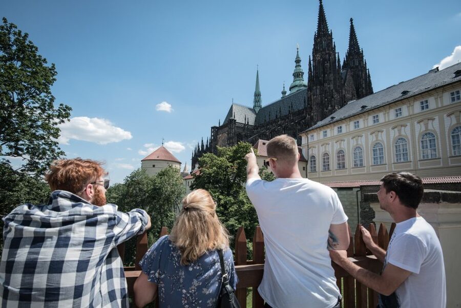 Prague: Castle Grounds & Highlights Walking Tour small-group - Prague Castle grounds, with the big picture first