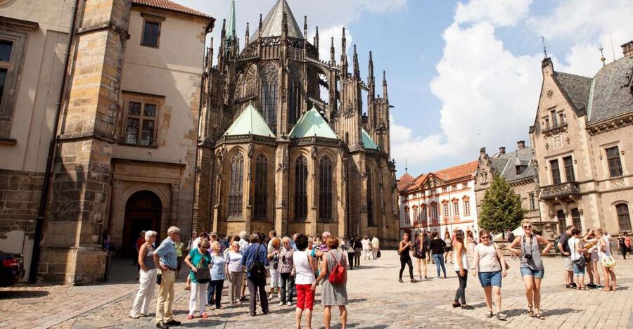 Prague City 3-Hour Tour with Changing of the Guard - Walking into Prague Castle for the ceremony