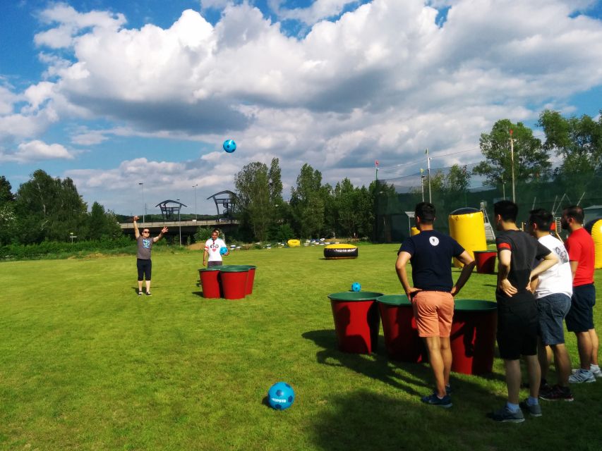 Prague : Giant Foot Darts and Giant Beer Pong Game - Giant beer pong with barrels and a football