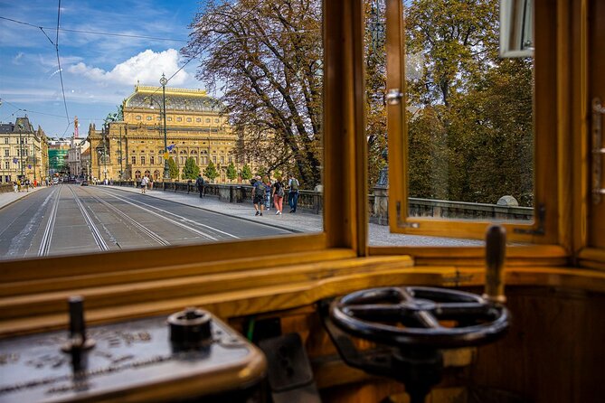 Prague Hop on Hop off Sightseeing Tram - National Theatre and the Old Town Bridge Tower