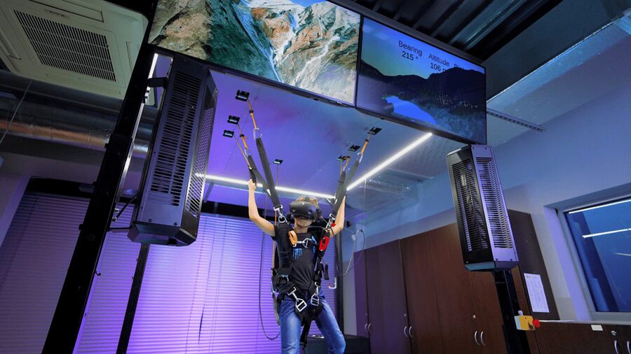 Prague: Hurricane Factory Parachute Jump VR Simulator - A sensible way to fit it into Prague