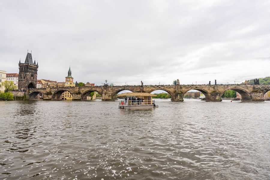 Prague: Party Tiki Boat Sightseeing Cruise with Drinks - The National Theater sets the route