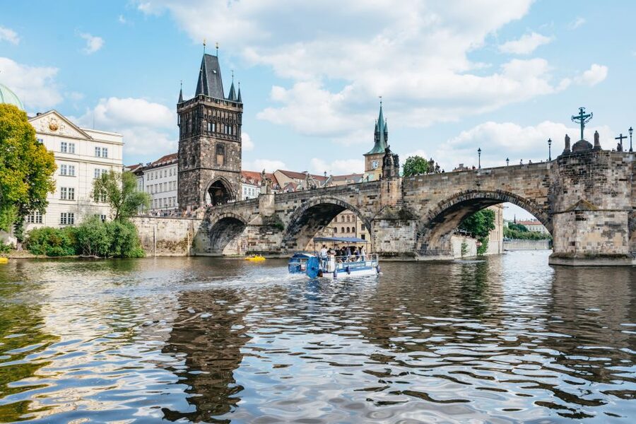 Prague: Swimming Beer Bike on A Cycle Boat - Mánesův most and the Approach to Charles Bridge