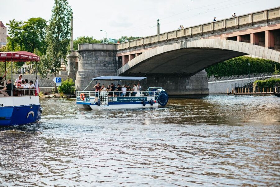 Prague: Swimming Beer Bike on A Cycle Boat - The National Theater and Prague’s Riverfront
