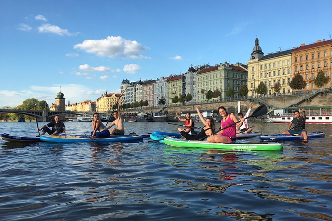 Stand-Up Paddleboarding on the Vltava River in Prague - Learning to stand before the city views begin